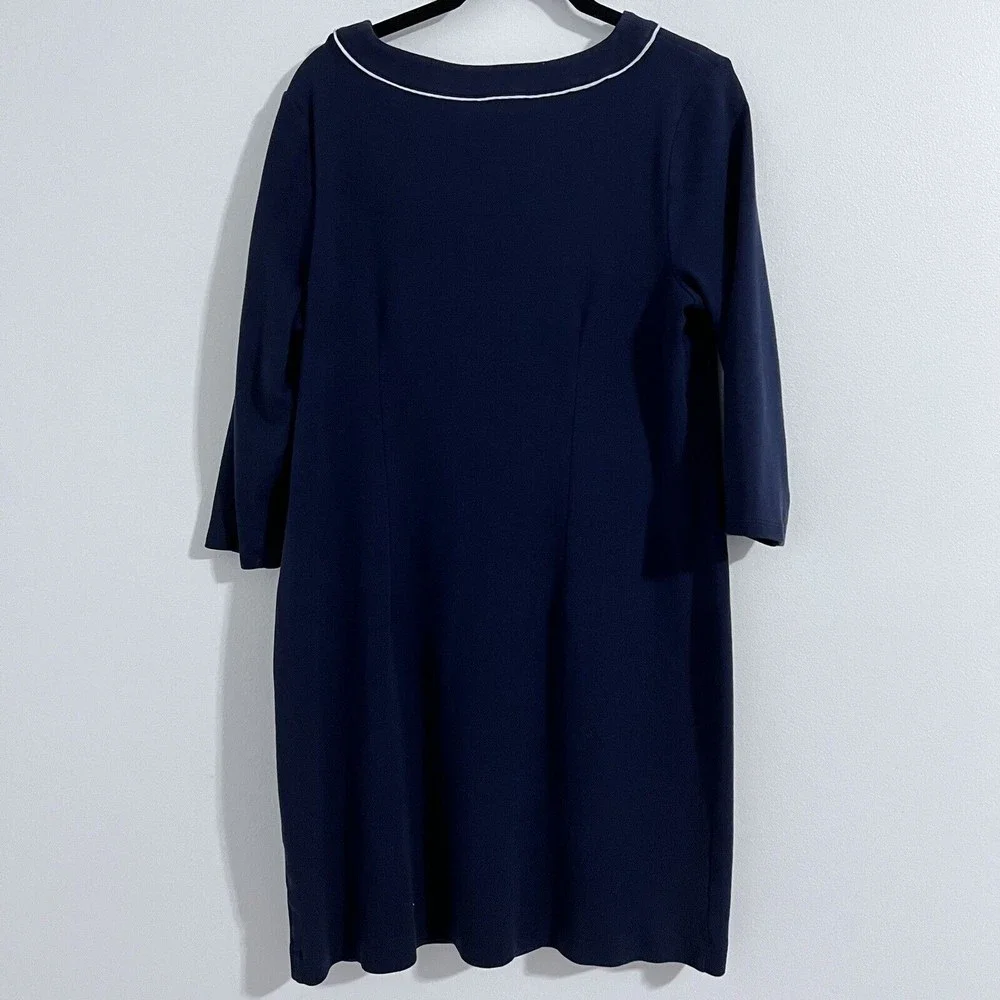 Talbots Petite Navy Blue Shift Slip On Dress Size L P Nautical Casual Minimal - Picture 2 of 6
